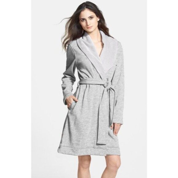 Ugg Blanche Gray Fleece Lined Shawl Collar Robe Belted Pockets Size S Cozy Soft - Picture 1 of 11
